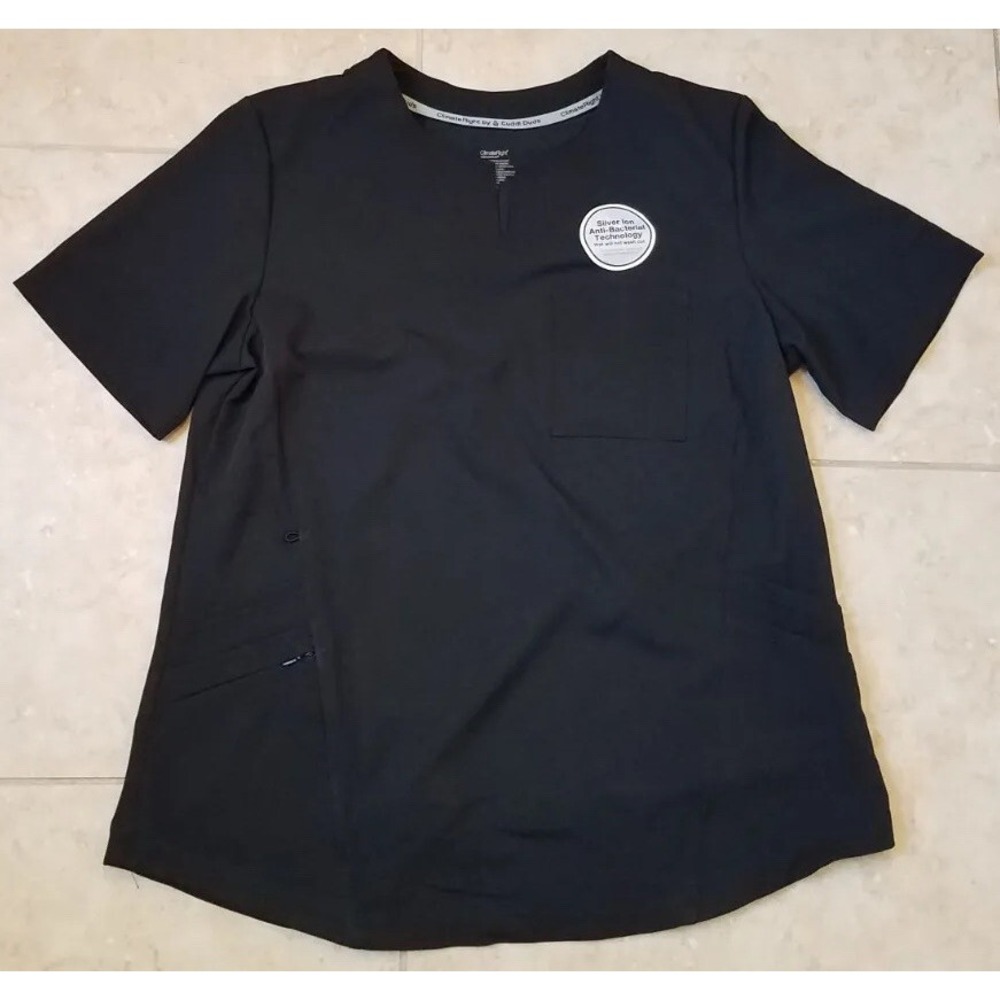 ClimateRight Cuddl Duds Women‎ Scrub Top Black Pockets size Large NEW